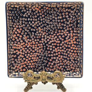 J Crew Jewelry Tray Blue Gold Polka Dot Ceramic Dish Minimalist Coquette Decor